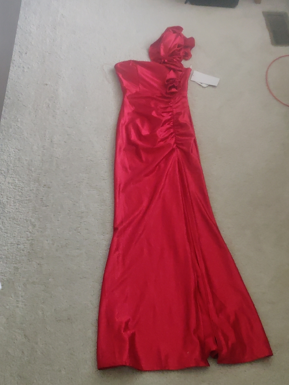 New!Red One-Shoulder Ruffled Evening Gown Fitted Ruffle Front Slit Y2K Cottageco - Picture 5 of 12